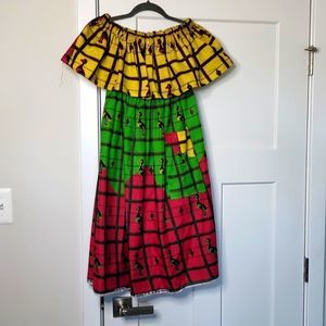 Ethnic multicolor African Handmade off shoulder dress.